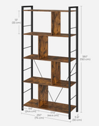 VASAGLE Bookshelf, 5-Tier Bookcase, Storage Shelving Unit, Display Shelf with Open Compartments for Living Room, Home Office, Bedroom, Industrial, Rustic Brown and Black ULBC121B01