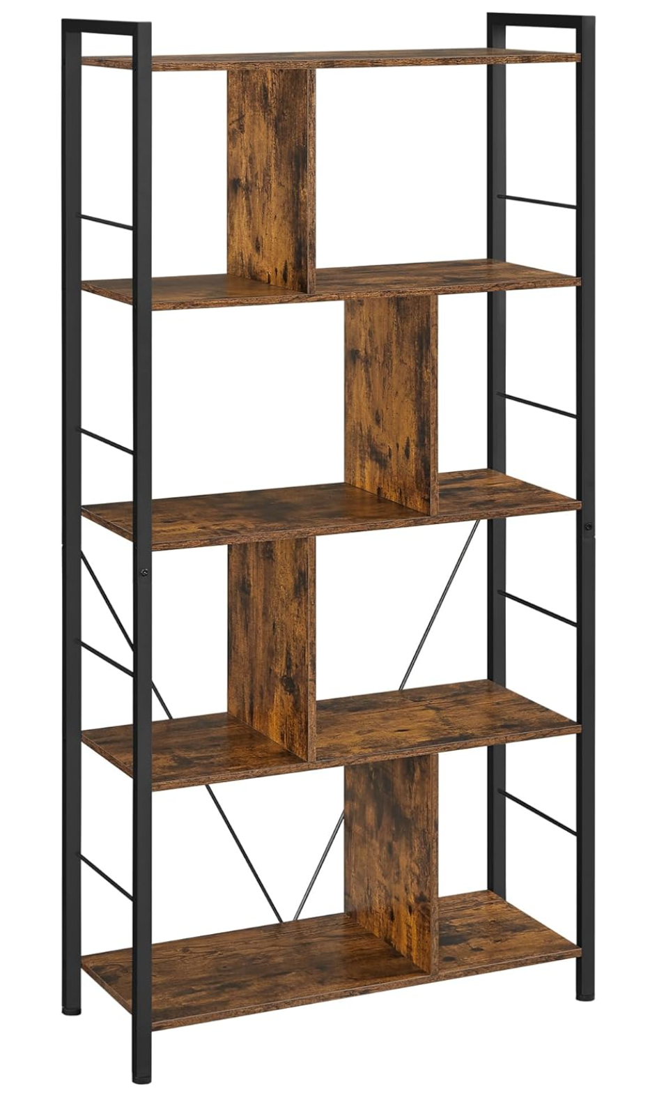 VASAGLE Bookshelf, 5-Tier Bookcase, Storage Shelving Unit, Display Shelf with Open Compartments for Living Room, Home Office, Bedroom, Industrial, Rustic Brown and Black ULBC121B01