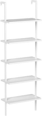 Nathan James 65506 Theo 5-Shelf White Modern Bookcase, Open Wall Mount Ladder Bookshelf with Industrial White Metal Frame, White