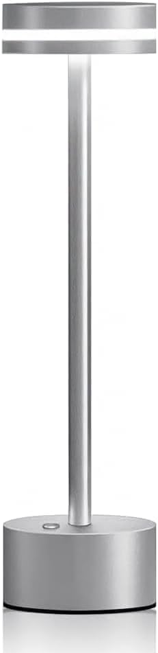 Cordless Metal Desk Lamp,Portable LED Table Lamp with Touch Sensor,3 Color Rechargeable Lamp,3-Levels Brightness Lamp,Night Light for Kids Nursery,Bedside Lamp,Dining Room Lamp (Silver)