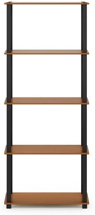 Furinno Turn-N-Tube 5-Tier Multipurpose Shelf / Display Rack / Storage Shelf / Bookshelf, Square Tubes, Light Cherry/Black