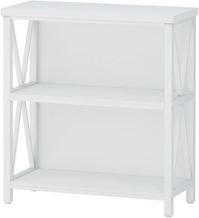 FATORRI Small Bookcase, Bookshelf for Small Space, Short Rustic Bookshelf, Wood and Metal Book Case and Book Shelf (White Oak)