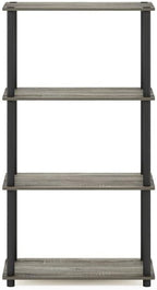 Furinno (99557GYW/BK) Turn-N-Tube 4-Tier Multipurpose Shelf Display Rack - French Oak Grey/Black