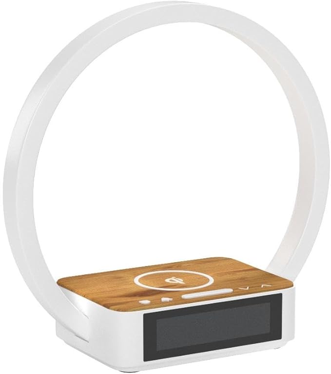 Amouhom Table Lamp, 18W Touch Lamp Alarm Clock with Wireless Charging Wake-Up Light, Digital Sonic 10W Max Qi Charger Nightstand Reading Lamps for Bedside, Reading, Home, Office