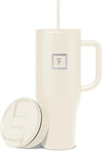 IRON °FLASK 40 oz Co-Pilot Insulated Travel Mug | Insulated Travel Mug with Straw & Flip Cap Lids - Cup Holder Fit, Leakproof, BPA Free (Cashmere Cream)