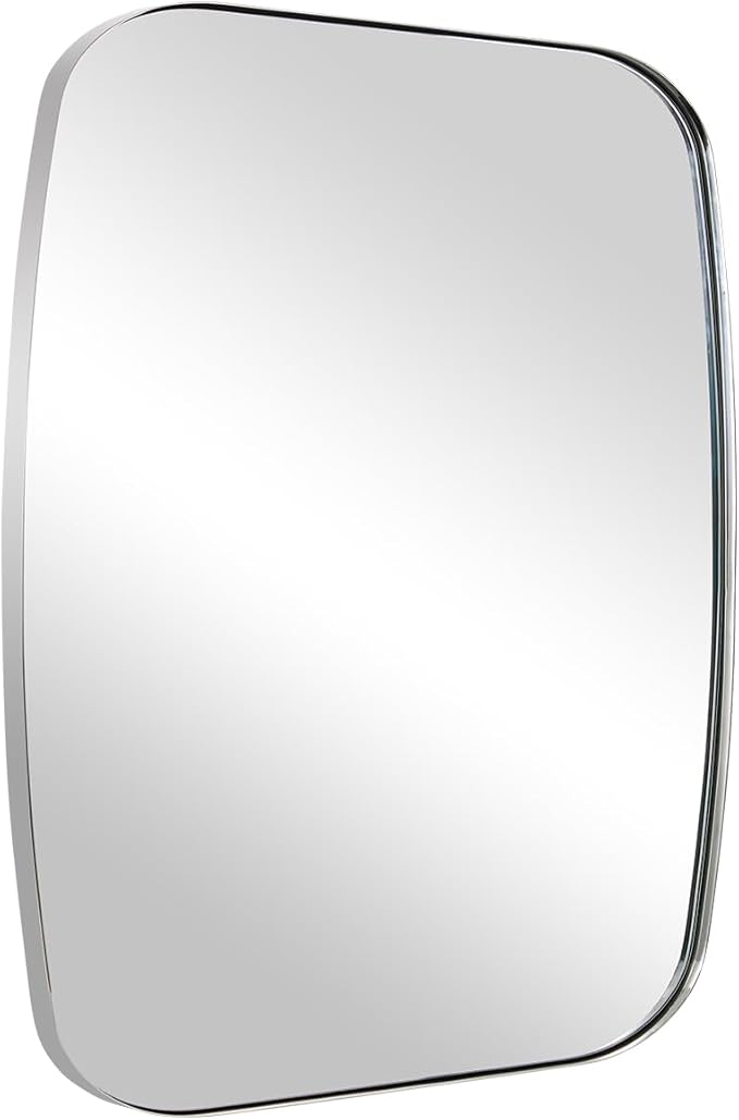 ANDY STAR Chrome Oblong Mirror, 36x40 Inch Polished Chrome Oval Mirror for Bathroom with Stainless Steel Metal Frame, Wall Mouned for Bathroom, Living Room, Entryway