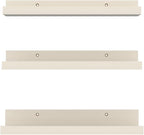 Giftgarden 16 Inch Floating Shelves Wall Mounted, Creamy White Beige Wood-Grain Wooden Ledge Shelf for Bathroom Bedroom Living Room Kitchen Nursery, Set of 3 Different Sizes