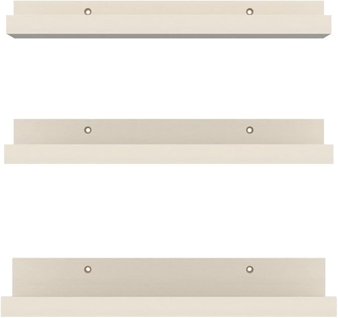 Giftgarden 16 Inch Floating Shelves Wall Mounted, Creamy White Beige Wood-Grain Wooden Ledge Shelf for Bathroom Bedroom Living Room Kitchen Nursery, Set of 3 Different Sizes