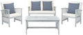 SAFAVIEH Outdoor Collection Rocklin Grey / Beige Cushions/ Stripe Pillows 4-Piece Conversation Patio Set