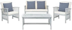 SAFAVIEH Outdoor Collection Rocklin Grey / Beige Cushions/ Stripe Pillows 4-Piece Conversation Patio Set