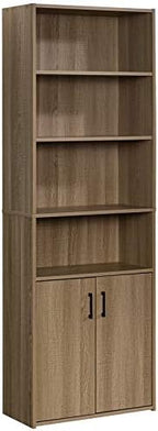Sauder Beginnings Bookcase with Doors, L: 24.65" x W: 11.65" x H: 71.14", Summer Oak Finish & Beginnings Desk, L: 40.39" x W: 17.48" x H: 28.82", Summer Oak Finish