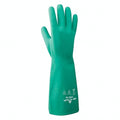 SHOWA 730 Chemical Resistant Gloves, 15-mil Nitrile with Cotton Flock Liner, 13-inch Extended Gauntlet, Bisque Grip, CE Cat III & Food Safe, Green, Medium, Vending Pack, 12-Pack