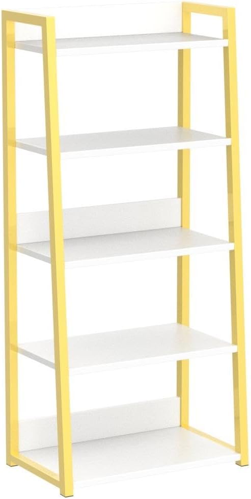 IOTXY 5 Tier Open Bookshelf - Steel and Wood Display Stand, 50CM Width Floor-Standing Bookcase, Gold