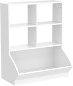 Aheaplus Toy Storage Organizer with Bookcase, 5 Cubby Bookshelf Toy Storage Cabinet, Open Multi-Bins Toys&Books Storage Display Organizer for Playroom, Bedroom, Nursery, School, White