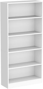 Bookshelves and Bookcases Floor Standing tall bookcase 5 Tier Display Storage Shelves Tall Bookcase Home Decor Furniture for Home Office(White 11.8" D x 31.5" W x 67.9" H)