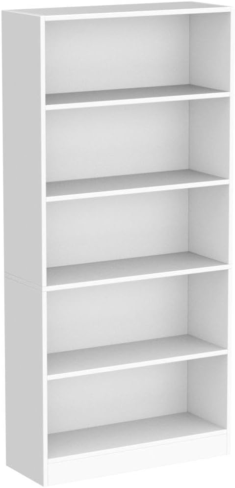 Bookshelves and Bookcases Floor Standing tall bookcase 5 Tier Display Storage Shelves Tall Bookcase Home Decor Furniture for Home Office(White 11.8" D x 31.5" W x 67.9" H)
