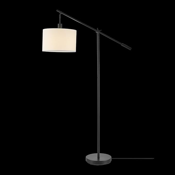 GLOBE Electric 67525 Avellino 66" Floor Lamp, Matte Black, White Linen Shade, Stepless Rotary Dimmer Switch on Socket