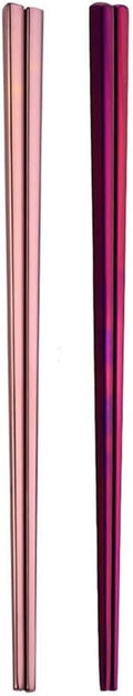 Stainless Steel Chopsticks,Reusable ,Dishwasher Safe , Easy to Use（2 PCS,Rose gold&purple）