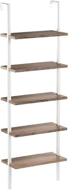 Nathan James Theo 5-Shelf Wood Modern Bookcase, Open Wall Mount Ladder Bookshelf with Industrial Metal Frame, Light Brown Oak/White