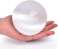 JIC Gem 3.5-4 Inch(90-100mm) Selenite Crystal Sphere with Wooden Stand Healing Crystal Ball for Meditation, Home Decoration