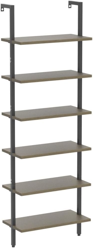 Ladder Shelf Black 6 Tiers Modern Bookshelf Room Organizer Open Tall Wall Mount Bookcase Standing Leaning Wall Shelves Industrial Decorative Living Room Bed Room