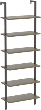 Ladder Shelf Black 6 Tiers Modern Bookshelf Room Organizer Open Tall Wall Mount Bookcase Standing Leaning Wall Shelves Industrial Decorative Living Room Bed Room