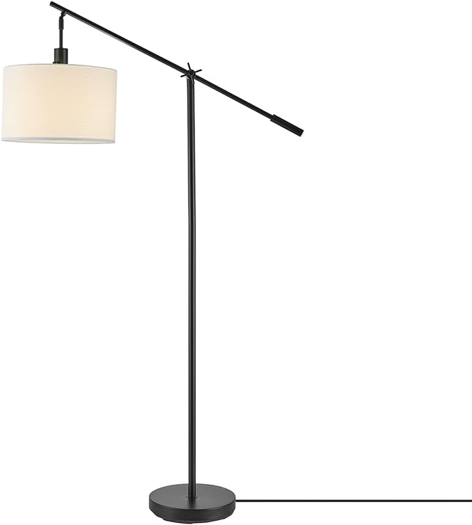 GLOBE Electric 67525 Avellino 66" Floor Lamp, Matte Black, White Linen Shade, Stepless Rotary Dimmer Switch on Socket