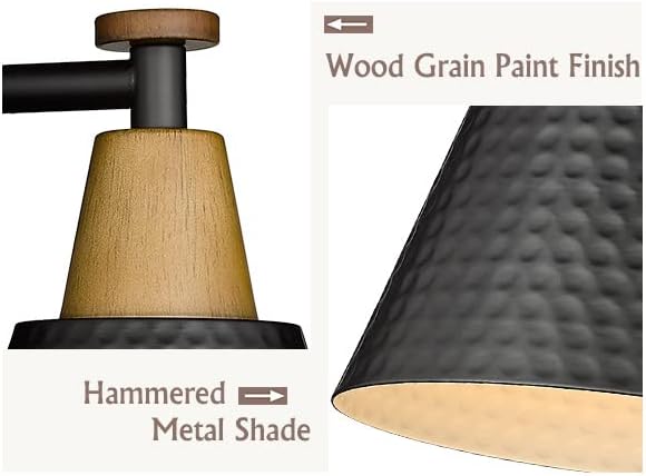 FEMILA Black Bathroom Light Fixtures, 2-Light Bathroom Vanity Lights Over Mirror with Hammered Metal Shade, Modern Wall Sconces Lighting for Kitchen Bedroom Living Room, 4FG59B-2W BK