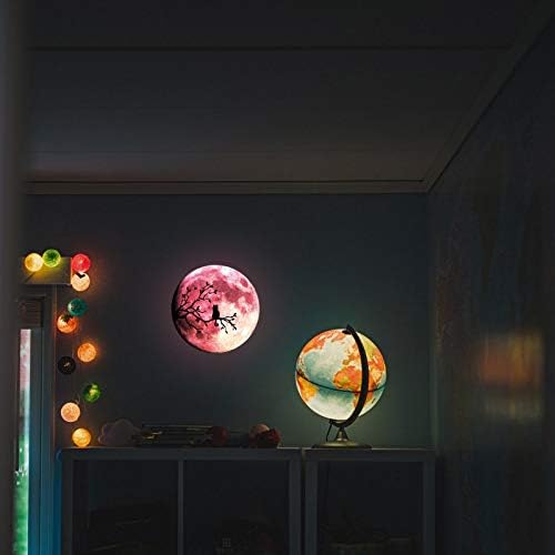 Quanhaigou Glow in The Dark Wall or Ceiling Moon Stickers – Luminous Decal Sticker for Simulated Planet Effect at Night – Red 3D Earth Black Tree Cat