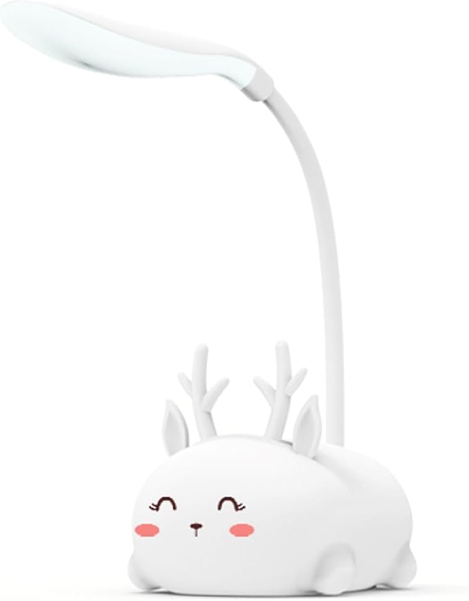 Kids Lamp, Cute LED Desk Lamp for Kids, Mini Animal Night Light, USB Rechargeable Flexible Cartoon Lamp Eye-Care Lighting for Bedroom (Deer B, White)