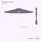 Midtown Umbrellas Push Pop Sunbrella Umbrella 10 Feet Large Outdoor Umbrella With Cast Slate Acrylic Fabric - Deck Patio Umbrella, Backyard Umbrella, Garden Umbrella & Pool Umbrella - Black Pole
