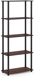 Furinno Turn-N-Tube 5-Tier Multipurpose Shelf / Display Rack / Storage Shelf / Bookshelf, Round Tubes, Dark Cherry/Black