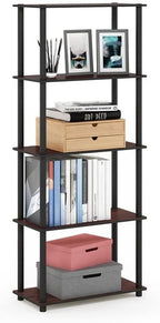 Furinno Turn-N-Tube 5-Tier Multipurpose Shelf / Display Rack / Storage Shelf / Bookshelf, Round Tubes, Dark Cherry/Black