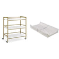 Delta Children Jade Changing Table/Cart, White Melamine/Bronze & Foam Contoured Changing Pad with Waterproof Cover