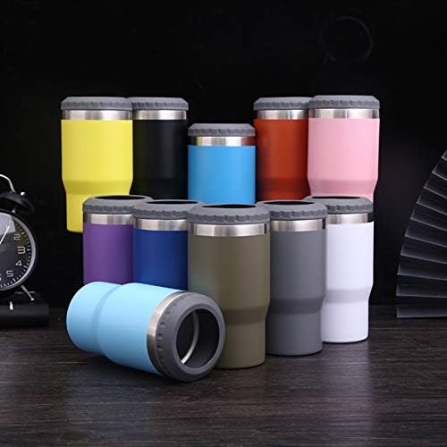 4 in 1 Stainless Steel Can/Bottle Insulator, 14oz Two-Way Lids SUS Insulated Can Cooler, Beer Bottle holder (Olivaceous)
