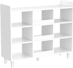 Wooden Cube Bookcase with Legs - 3-Tier Open Shelf Kidsroom Sorted Storage Cabinet Organizer for Books and Toys, 9-Cube Lattice Cute Cubby Bookshelf in Pearl White, 39" W