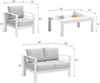 Solaste Outdoor Aluminum Furniture Set - 4 Pieces Patio Sectional Chat Sofa Conversation Set with Table,White