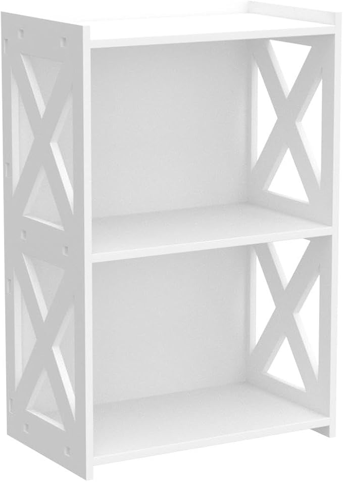 Side Table, 3 Tier 2 Shelf Small Bookshelf Bookcase for Small Spaces, Bedside End Table Nightstand, Kids Book Storage Shelves for Bedroom Living Room Office, White
