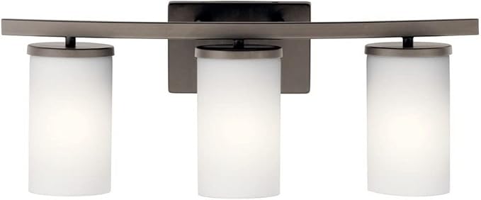 Kichler Crosby 23" Vanity Light in Brushed Nickel, 3-Light Contemporary Bathroom Light with Satin Etched Cased Opal Glass, (23" L x 8.75" H), 45497NI