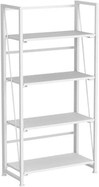 No-Assembly Folding Bookshelf Storage Shelves 4 Tiers Vintage Multifunctional Plant Flower Stand Storage Rack Shelves Bookcase for Home Office (All White)