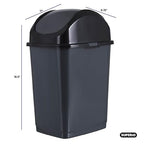 Superio Medium Trash Can with Lid 4.5 Gallon Plastic Swing Top Garbage Can Slim Waste Bin for Under Sink/Cabinet, Laundry Room, Kitchen, Office, Bedroom, Bathroom, College Dorm, 18 Qt, Grey