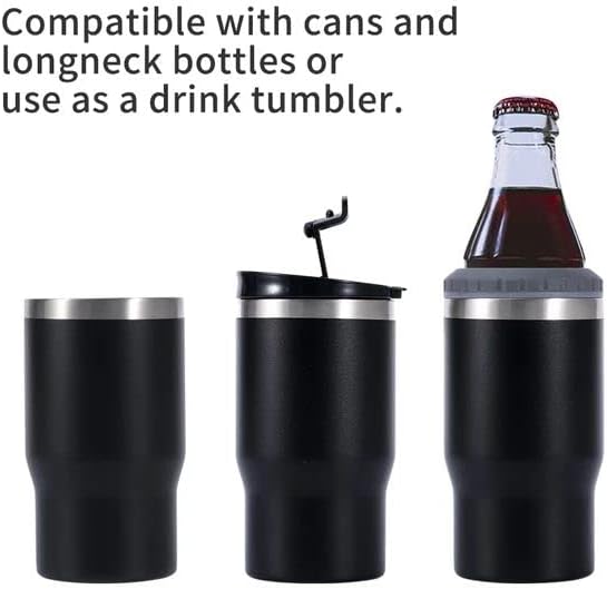 14oz 4 in 1 Stainless Steel Can Cooler Beer Bottle Insulator With 2 Lids for 12oz can&bottle, Double walled insulated Thermocooler &Travel Mug Holder Keeping Your Bevearge Cold (Olive green)