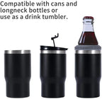 14oz 4 in 1 Stainless Steel Can Cooler Beer Bottle Insulator With 2 Lids for 12oz can&bottle, Double walled insulated Thermocooler &Travel Mug Holder Keeping Your Bevearge Cold (Olive green)