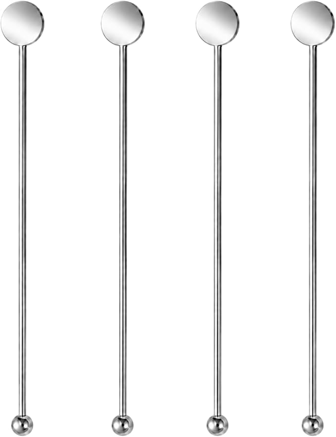 Cocktail Stirrers 8.66" - Silver Steel Swizzle Sticks, 4 Pack | 8.66" Long Steel Drink Stirrers with Dual Ends - Perfect for Tall Cocktails, Coffee & Iced Tea - Reusable Bar Essentials