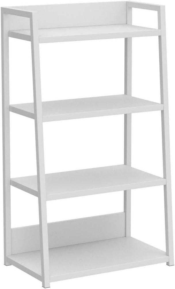 IOTXY 4 Tier Open Bookshelf - Steel and Wood Display Stand, 50CM Width Floor-Standing Bookcase, White