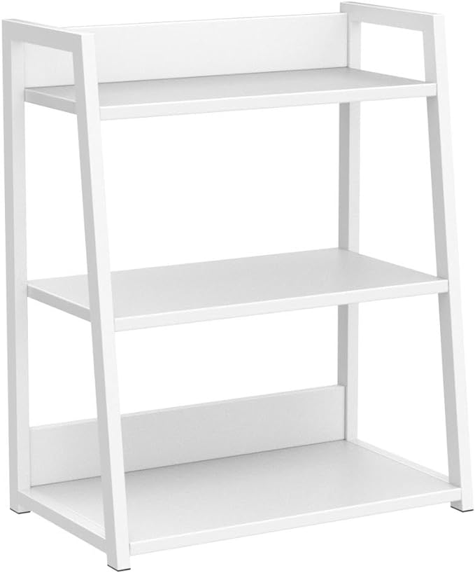 IOTXY 3 Tier Open Bookshelf - Steel and Wood Display Stand, 50CM Width Floor-Standing Bookcase, White