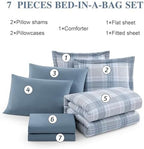 Blue Comforters Queen Size, Plaid Queen Bedding Sets for Boys & Girls,Classic Homestead-Style Bed in A Bag Queen with Sheets and Comforter Set (Light Blue,Queen,90"*90")