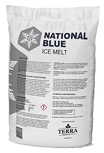 National Blue Snow Salt Ice Melt 20lb Bag - Fast Acting Ice Melter - Pet, Plant and Concrete Friendly, Environmentally Safe - Free of Magnesium Chloride - Melts to -15°F