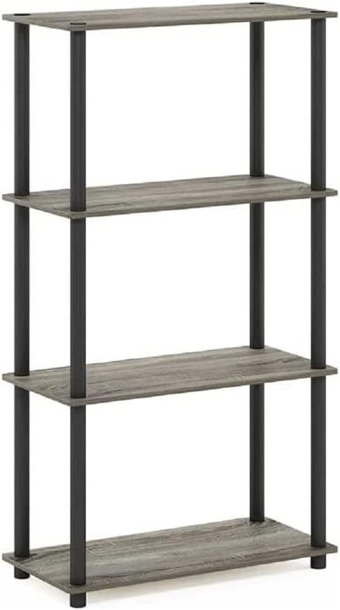 Furinno (99557GYW/BK) Turn-N-Tube 4-Tier Multipurpose Shelf Display Rack - French Oak Grey/Black