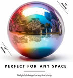 12 Inch Stainless Steel Gazing Globe,v2croft Hollow Ball Mirrored Surface Polished Shiny Sphere,Garden Stainless Steel Gazing Ball for Outdoor Lawn Pond Yard Ornament(rainbow)